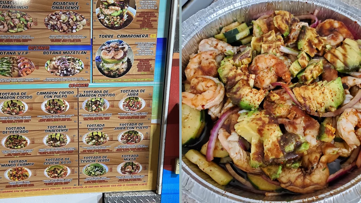 Colorful Mexican dishes on a casual restaurant table.